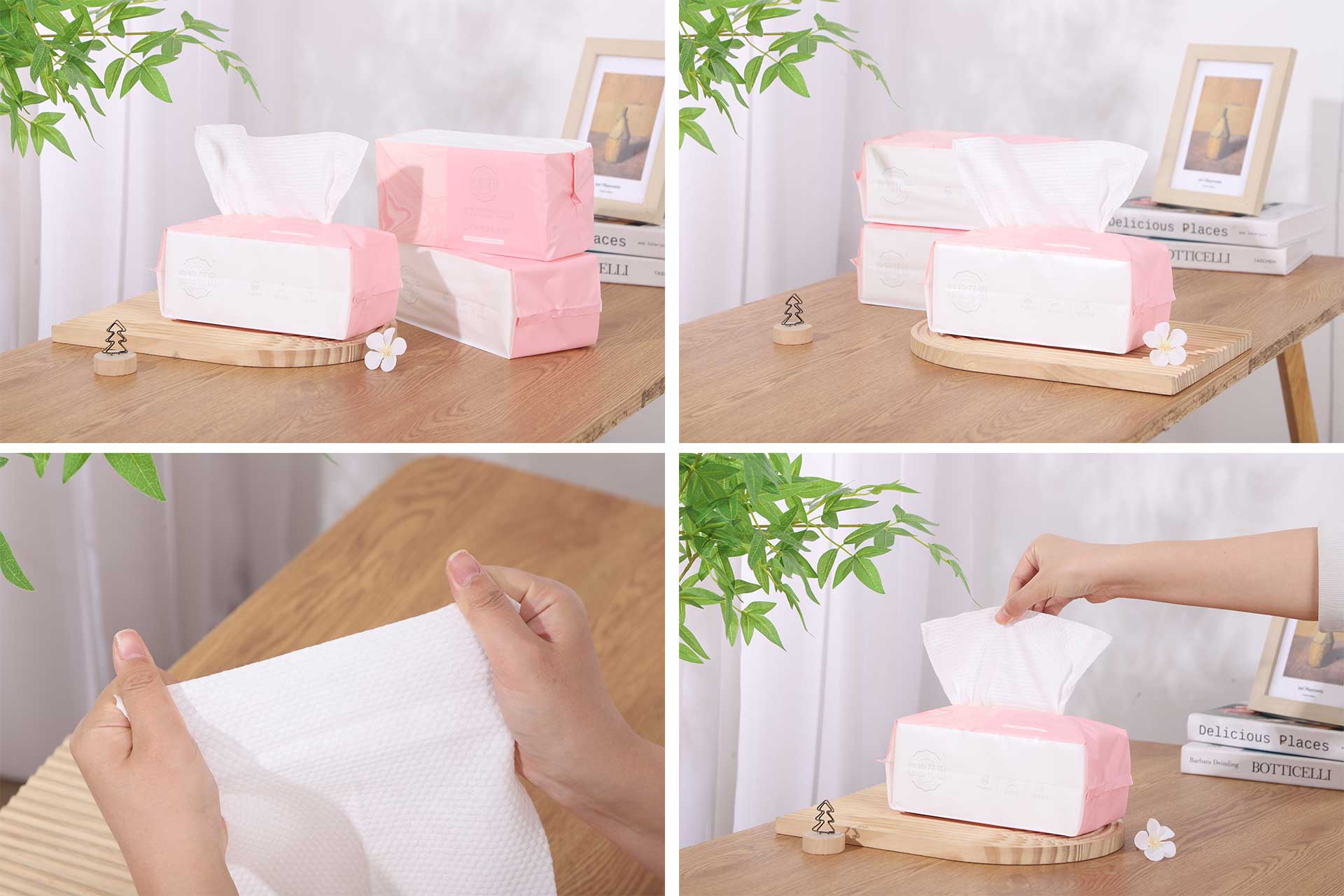 Facial-cleansing product packaging and sheet handling examples