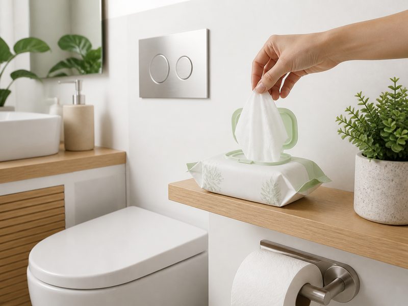 Bathroom Hygiene application scene for eco-friendly degradable wipes