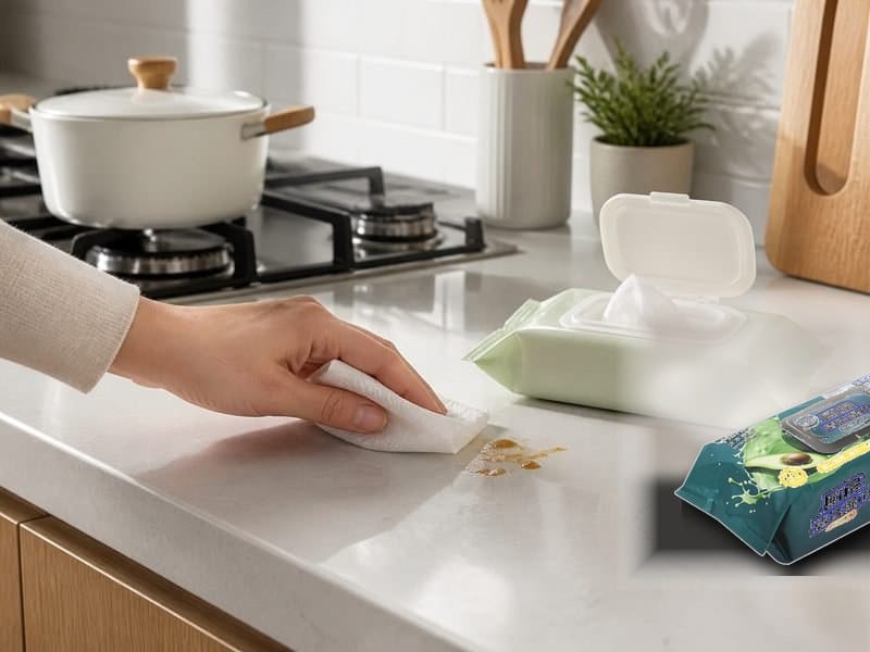 Kitchen cleaning with household wipes