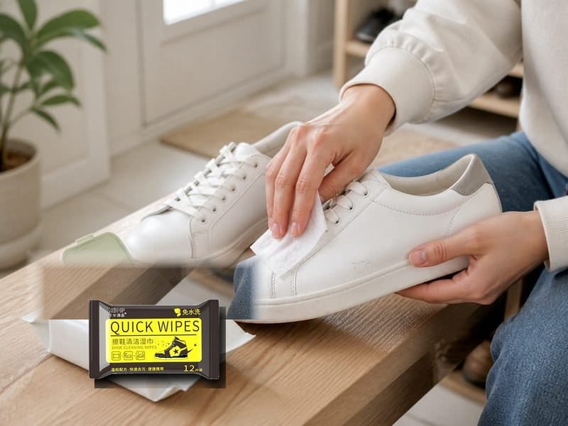 Shoe cleaning with a household wipe