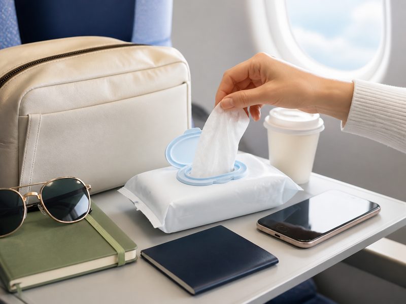 Travel use of portable personal care wipes