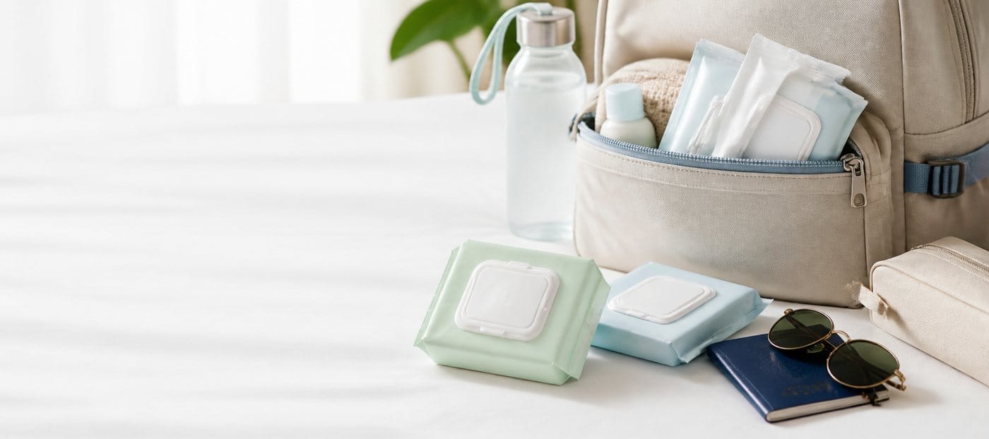 Portable wipes pack for travel use